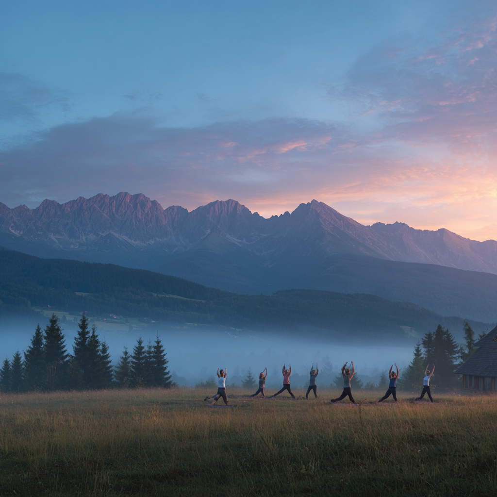 Група людей практикує йогу в студії
